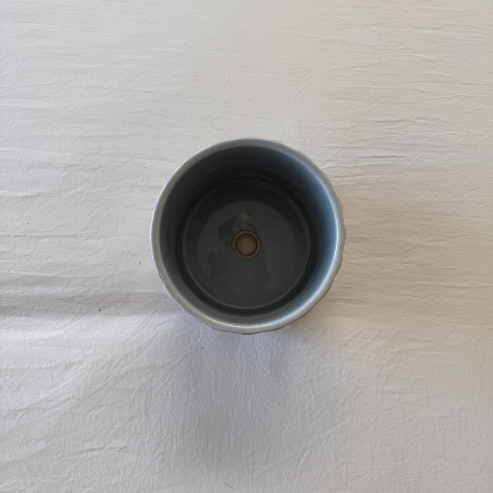 Striped Ceramic Planter in Light Blue and White - Picture 3 of 6